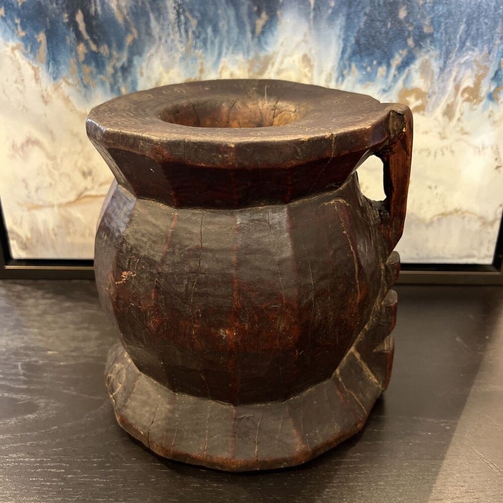 Turkish Anatolian Wooden Mortar Old Hand Carved Vintage Antique Heavy No Pestle